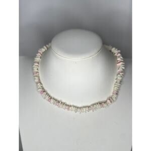 white shell necklace beach vacation costume jewelry puca pucka w pink beads